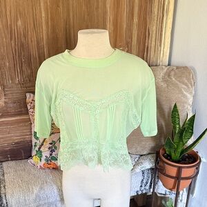 Dolan Light Green Lace Crop Top